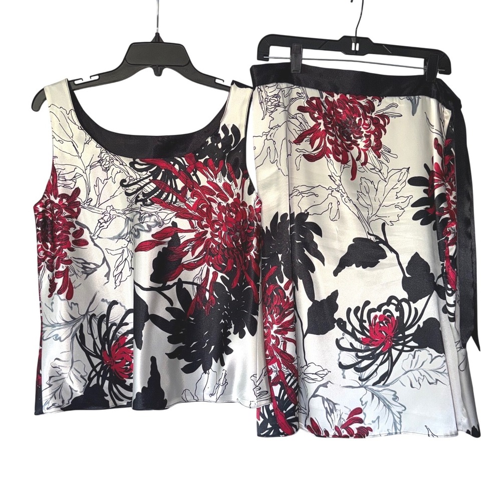 Ilyse Hart Ltd Vintage Floral Chrysanthemum Satin 2 Piece Skirt & Top Set 12
